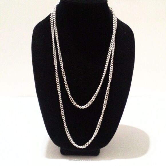 Vintage Long Textured Aluminum Link Chain Necklace 54" Mid Century - Picture 3 of 5